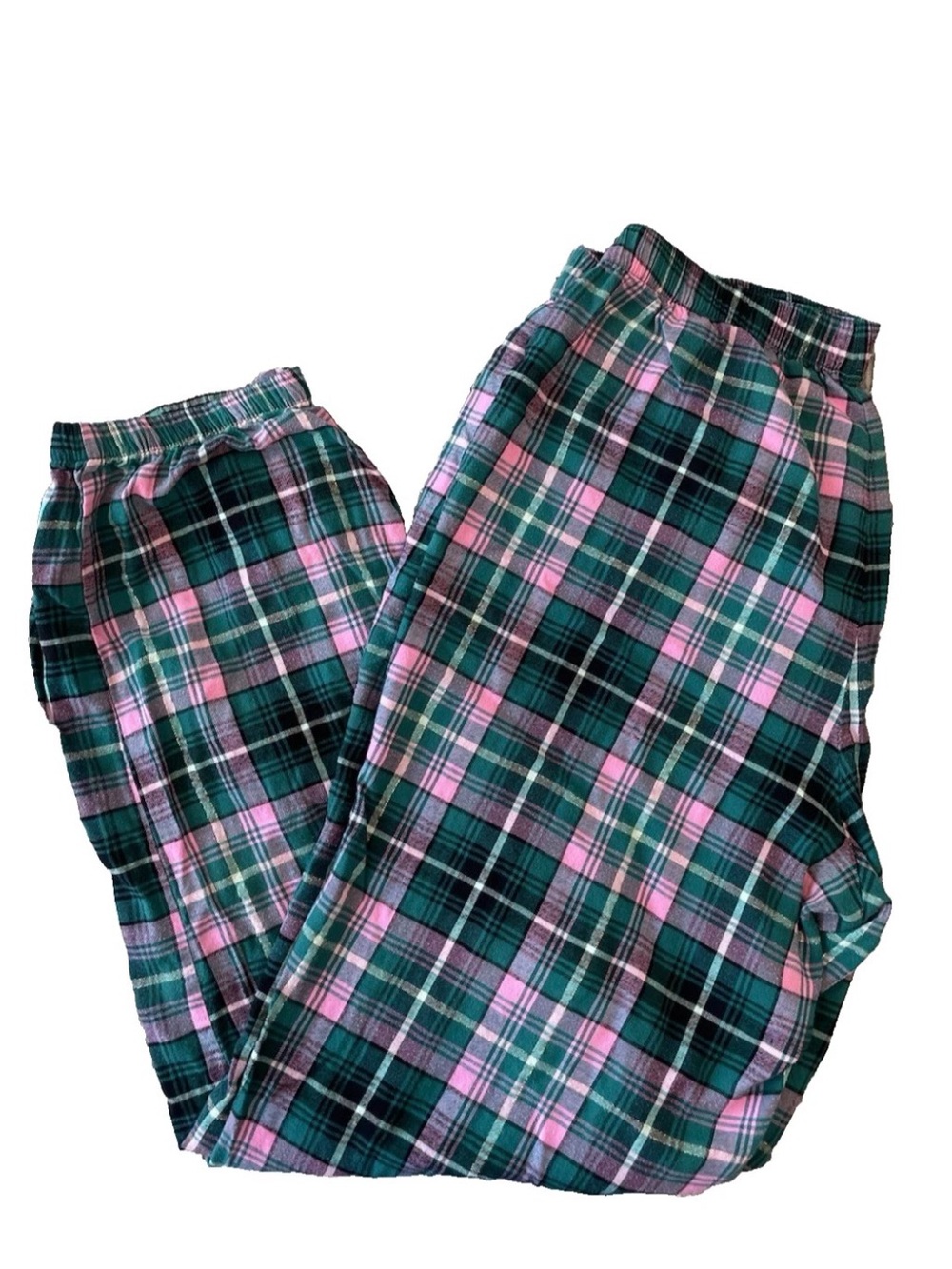 Victoria's Secret Green/Pink Plaid Flannel Pajama Jogger Pants Size M Soft!
